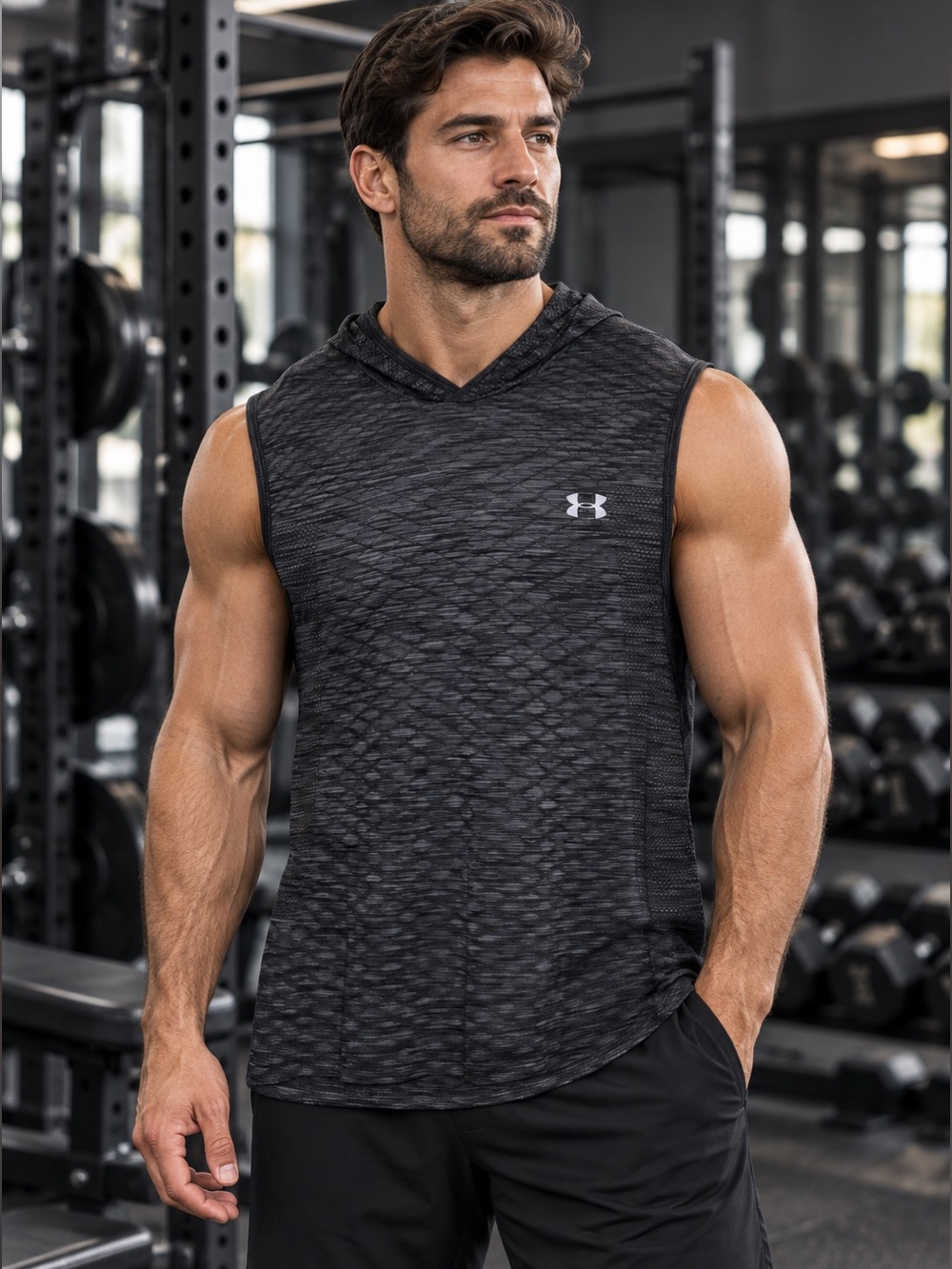 Under Armour HeatGear Sleeveless Hoodie Men’s 2XL Fitted Black Gray Training EUC